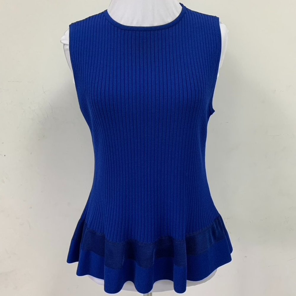 Diane Von Furstenberg Women's Blue Ribbed Sleeveless Top Size Large